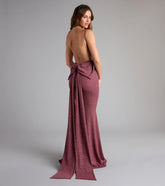 Gwendolyn Glitter Knit Bow-Back Mermaid Dress- MAUVE