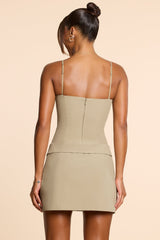 Bruna-Woven Twill Wrap Over Pleated Mini Dress in Taupe