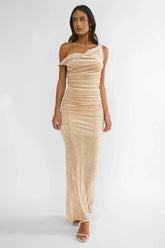 Callen Cowl Ruched Maxi Dress Champagne Silver