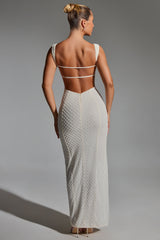 Cordelia-Embellished Open-Back Maxi Dress in White