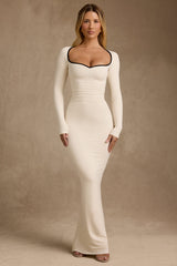 Ginette-Modal Contrast-Trim Maxi Dress in Ivory