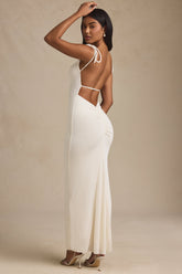 Noelia-Textured Jersey Backless Maxi Dress in Ivory