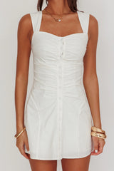 High Tide Buttoned Textured Mini Dress White