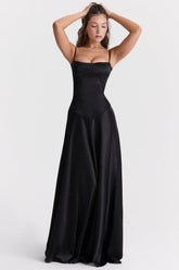 Anabella-Black Lace Up Maxi Dress