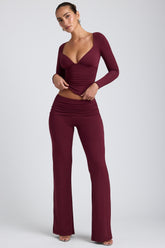 Katya-Mid-Rise Straight-Leg Trousers in Plum