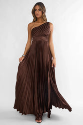 Goddess Aura Pleated Maxi Dress Chocolate