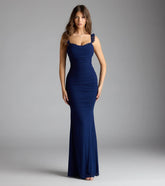 Morgana Lace-Up Ruched Mermaid Dress-NAVY