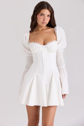 Ellerie-White Cotton Flute Sleeve Mini Dress