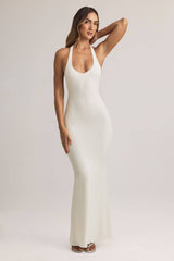 Hallie-Modal Halterneck Maxi Dress in White
