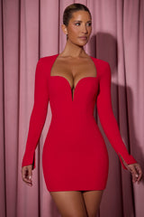 Adelia-Cut-Out Heart-Detail Bodycon Mini Dress in Red