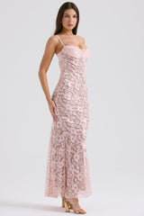 Azzurra-Rose Pink Lace Godet Gown