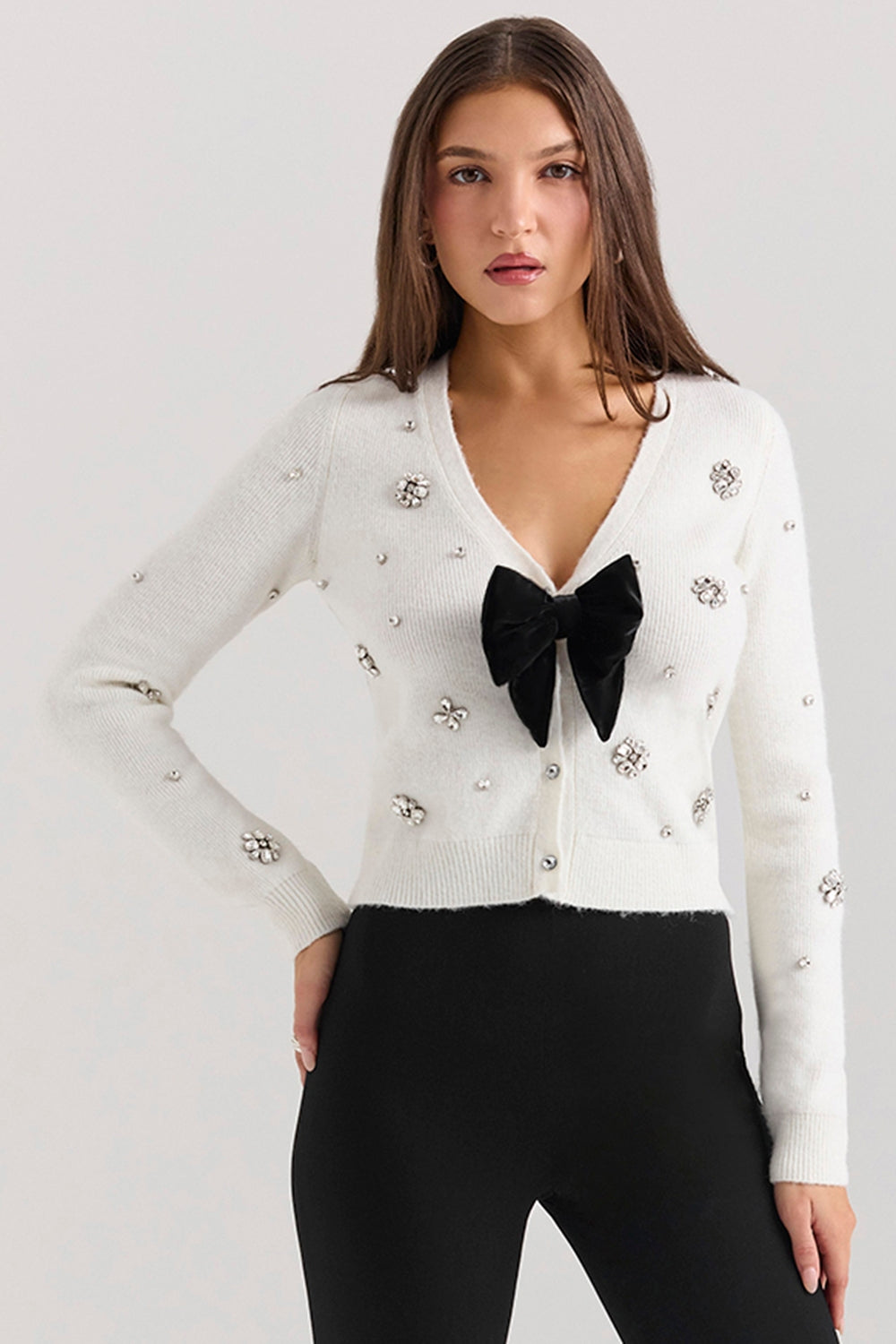 Beaubella-Ivory Soft Mohair Embellished Cardigan