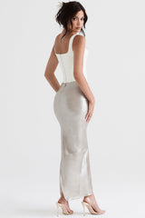 Colette-Shimmer Champagne Midi Skirt