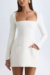 Taesha-Square-Neck Structured Tulip Mini Dress in Vanilla