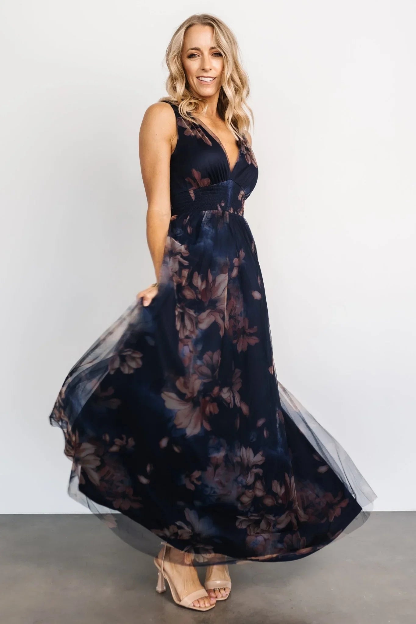 Kamila Tulle Maxi Dress | Dark Blue Floral