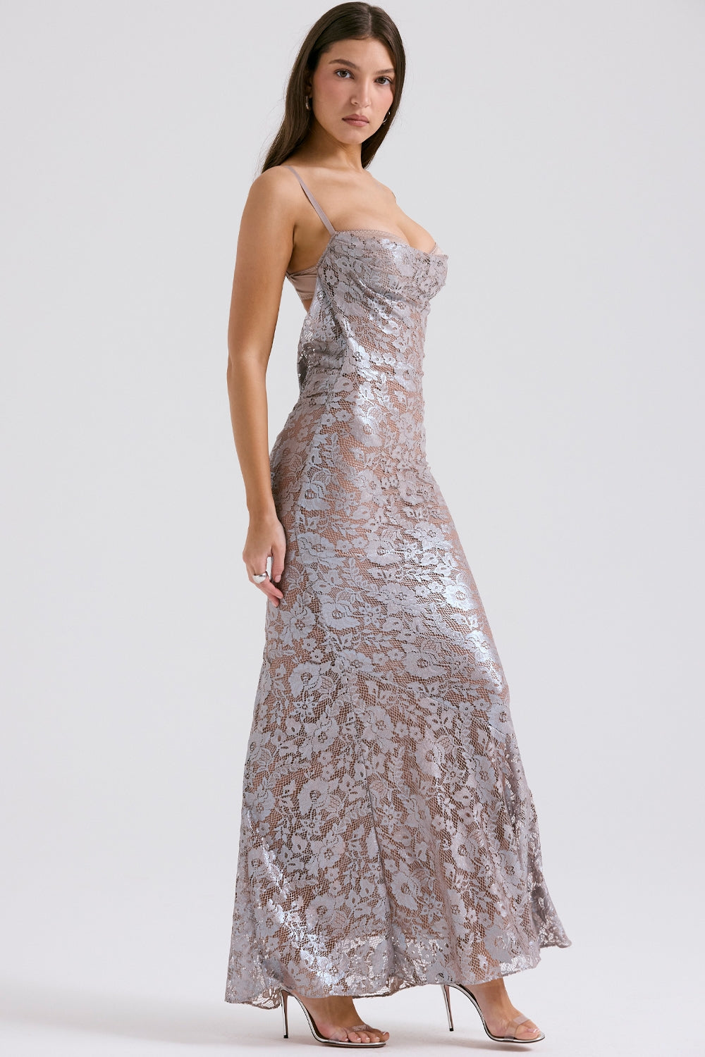 Azzurra-Ice Blue Lace Godet Gown