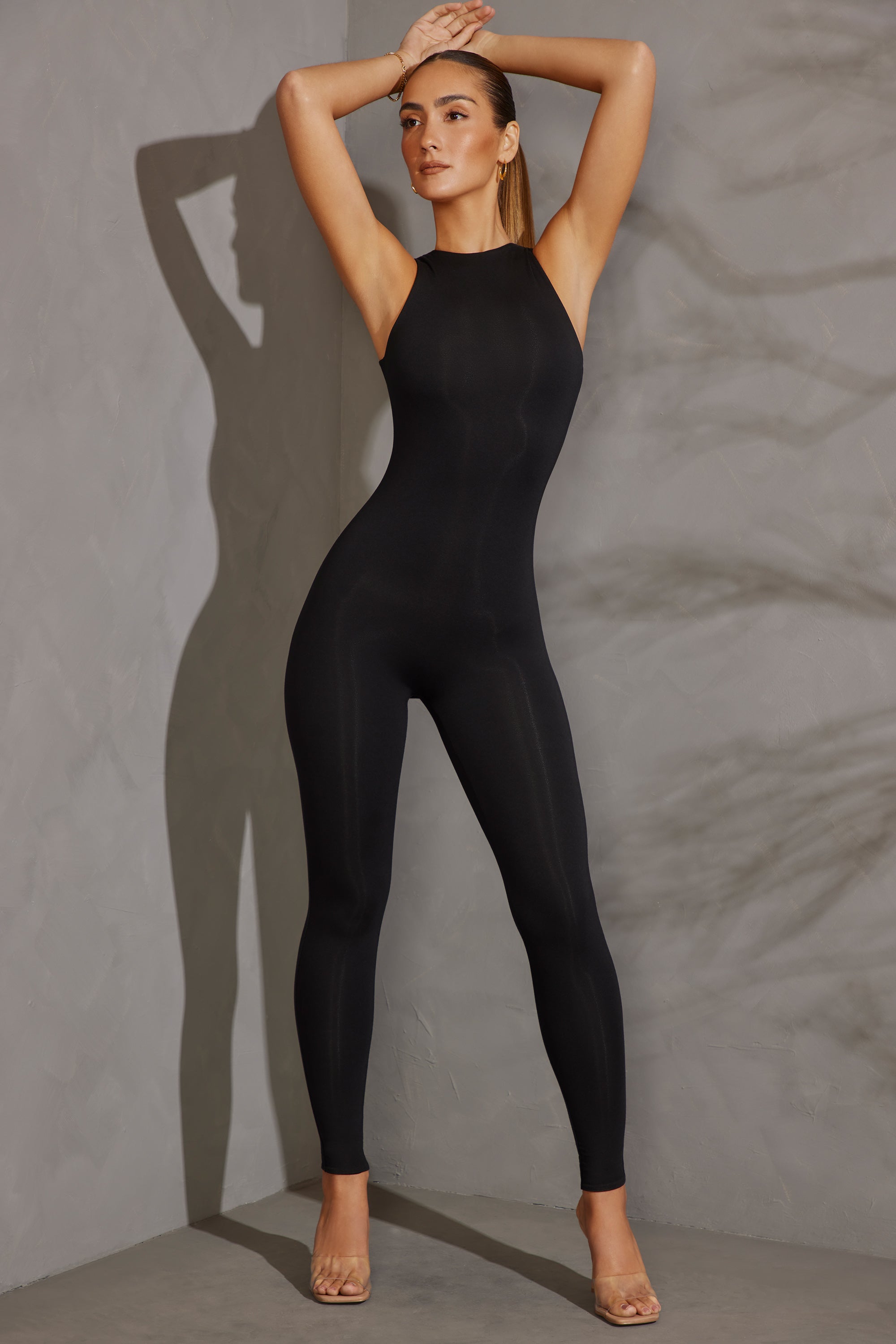 Vida-Racer Neck Jumpsuit in Black