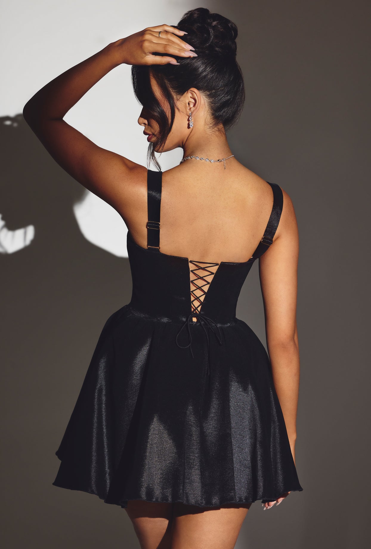 Sueno-Woven Taffeta Corset Mini Dress in Jet Black