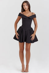 Elida-Black Off Shoulder Mini Dress
