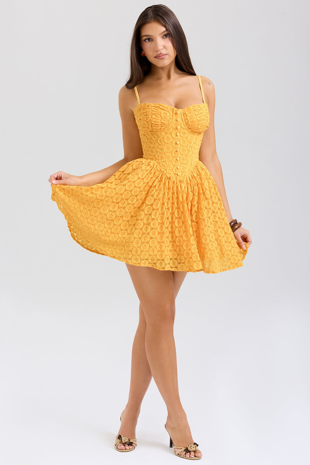 Carolina-Apricot Lace Corset Mini Dress