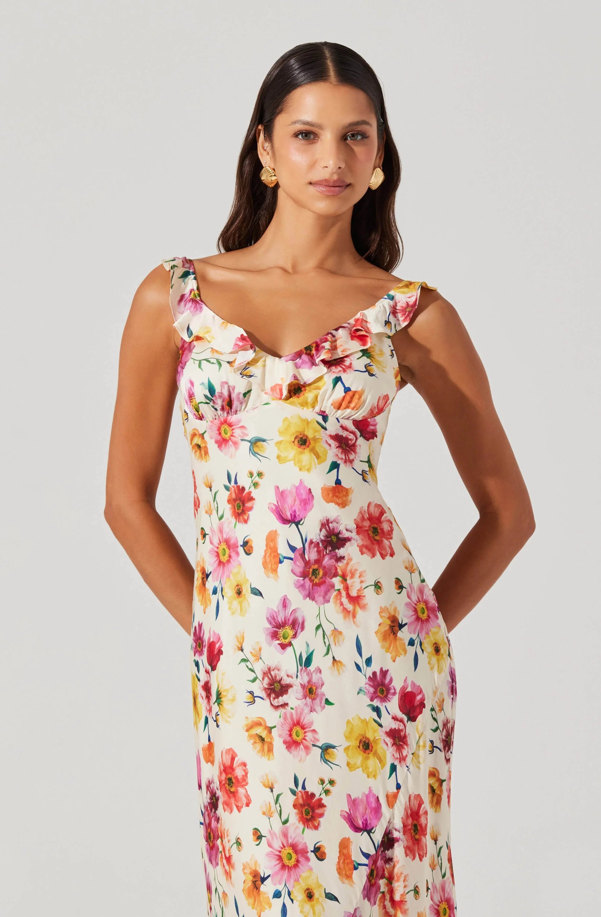 Zoie Floral Satin Ruffle Dress