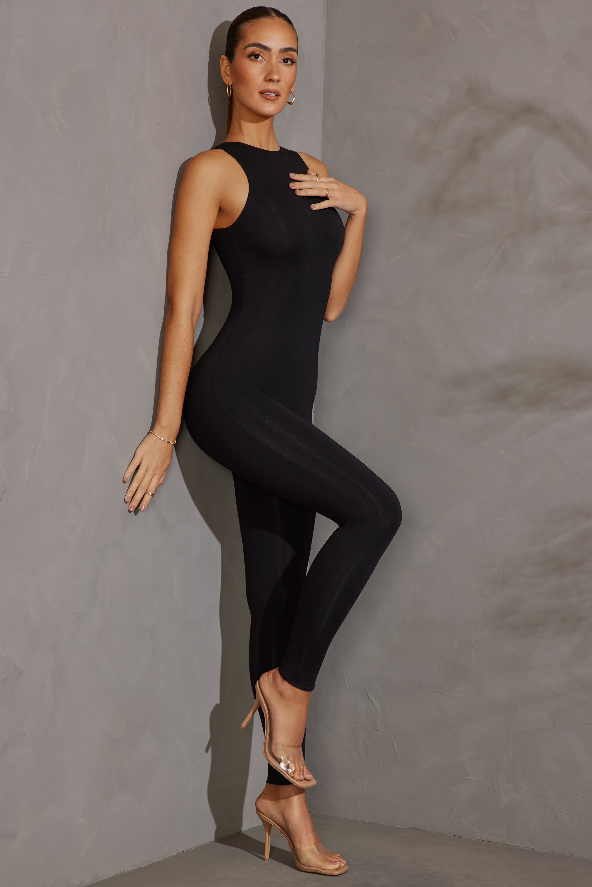 Vida-Racer Neck Jumpsuit in Black